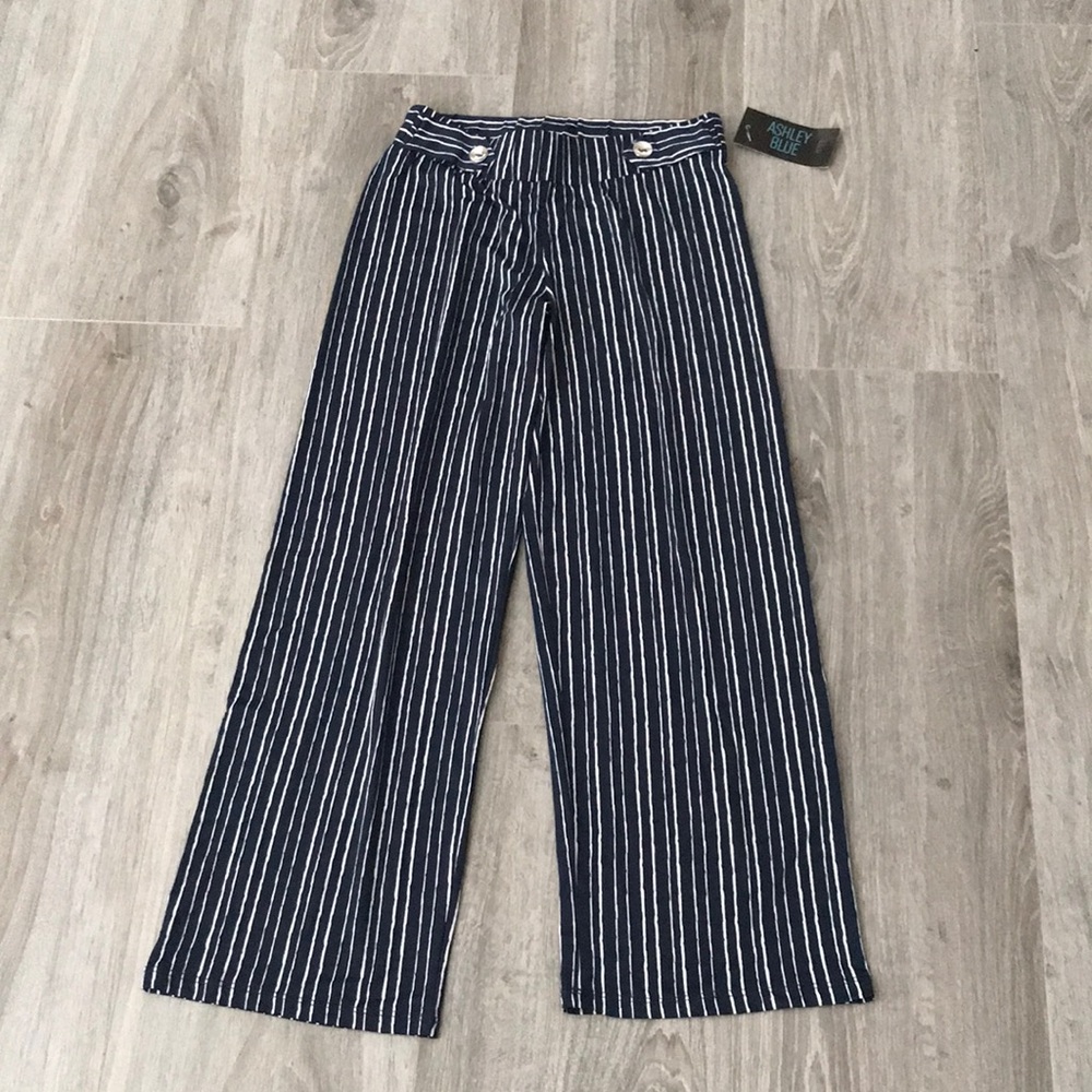 ❤️3X20 NEW - ASHLEY BLUE Wide Legs Striped Polyester Blend Pants | PS